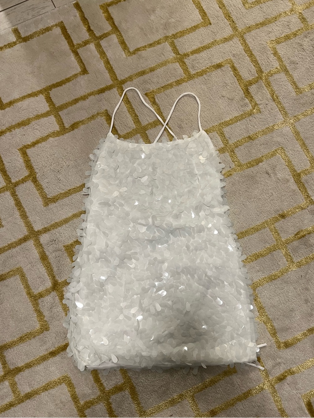 SHEIN White Sequin Petal Spaghetti-Strap Kids Dress